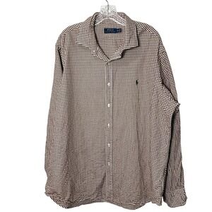 Polo Ralph Lauren Brown Check Mens Button Shirt XXL Long Sleeve Cotton Pony